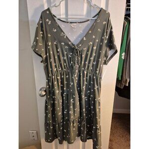 Womens Green Babydoll Dress, 2X